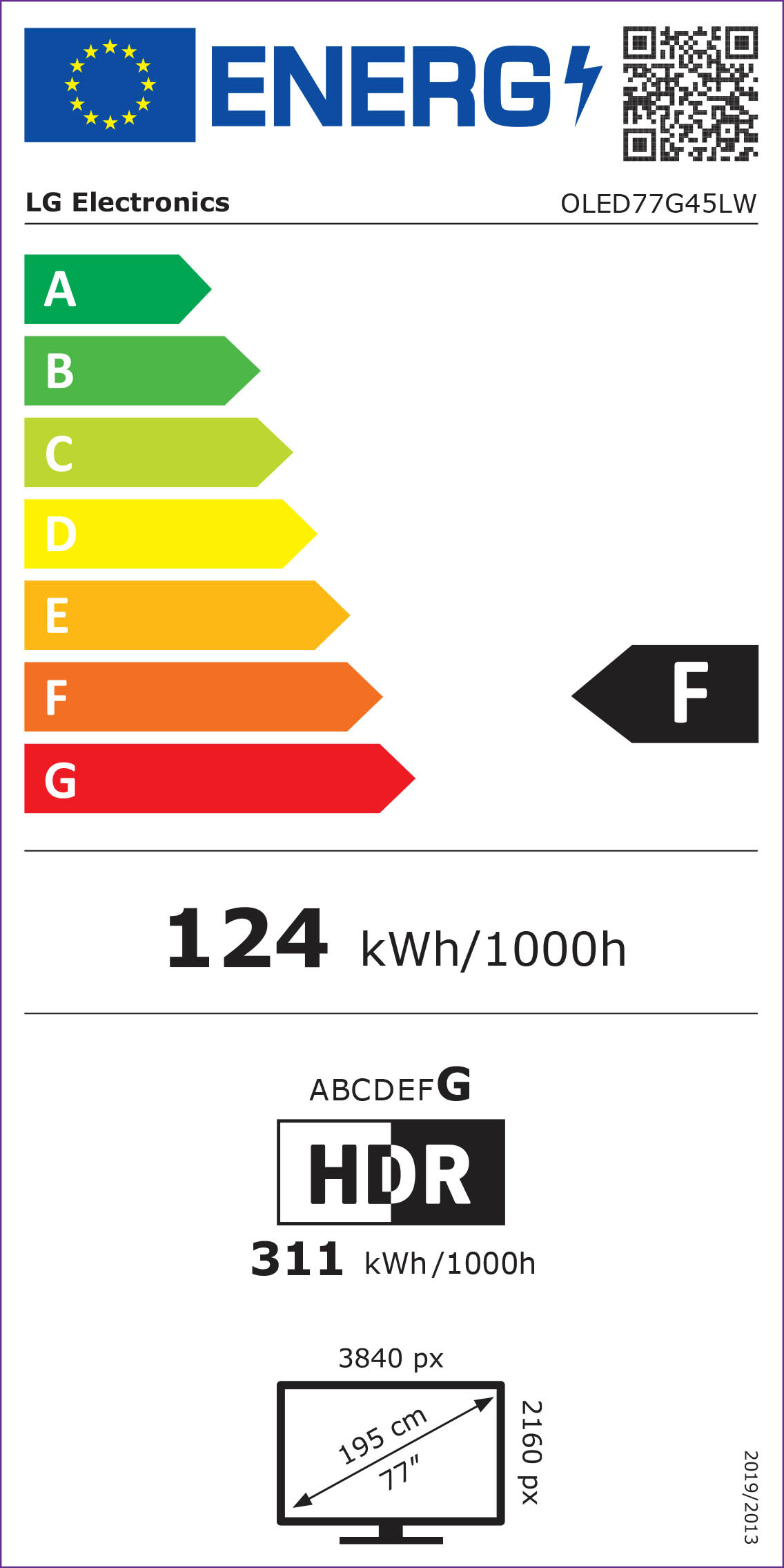 Energielabel LG OLED77G45LW